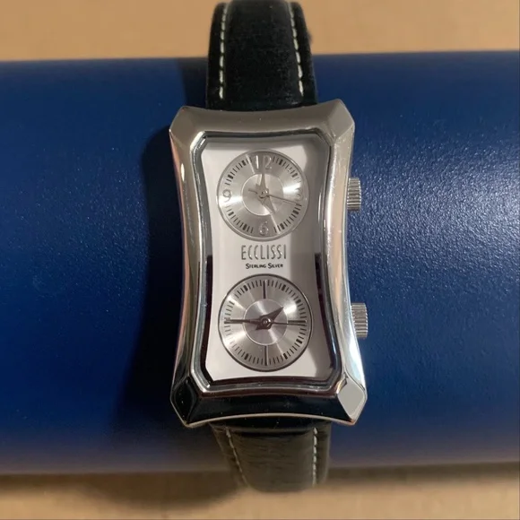 ECCLISSI Sterling Silver Travel Watch Dual Face Wristwatch Vintage ECCLISSI Sterling Silver Bezel Change Reversible  main image 2